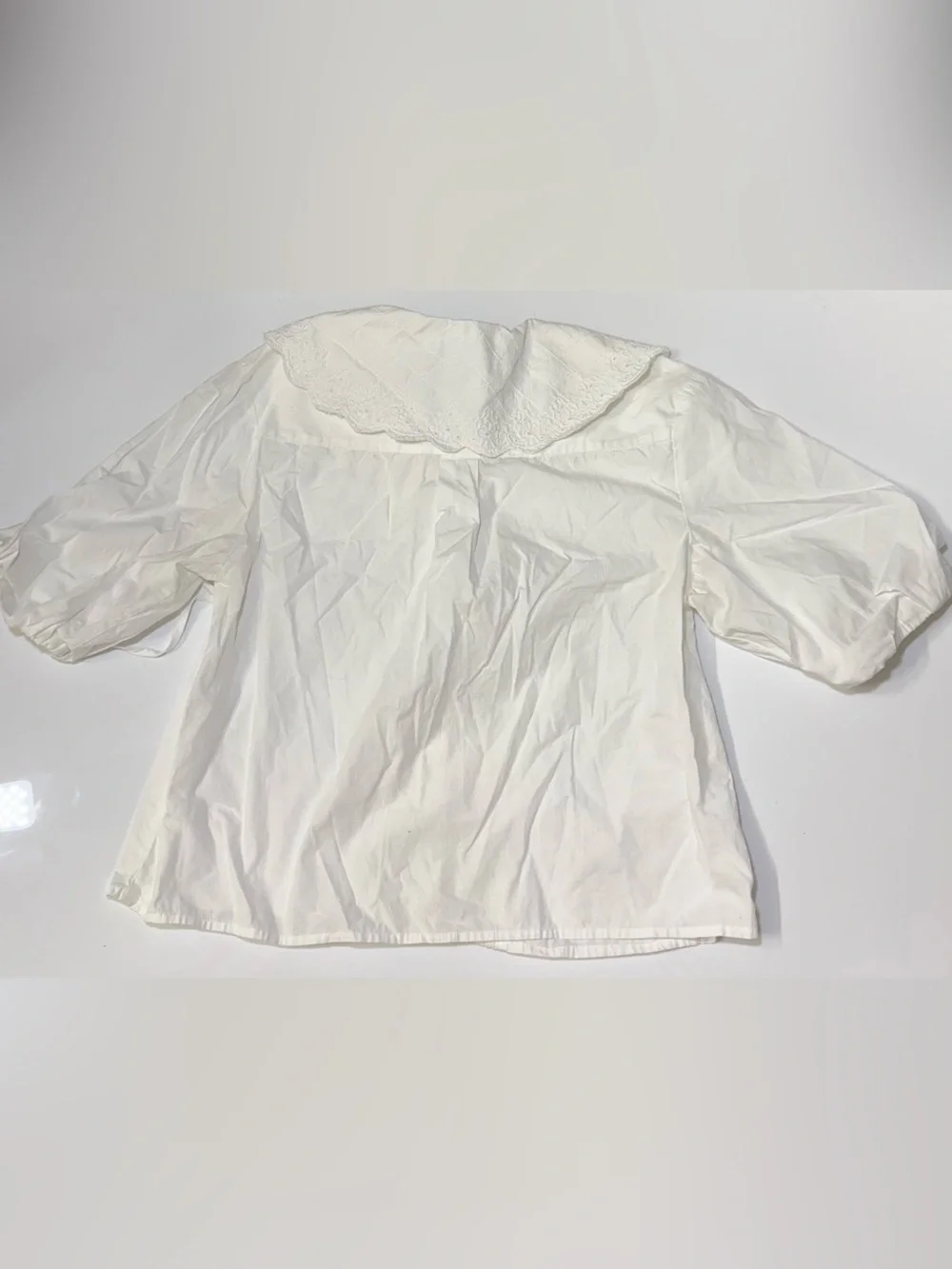 Zara White Eyelet Collar  Blouse Size S